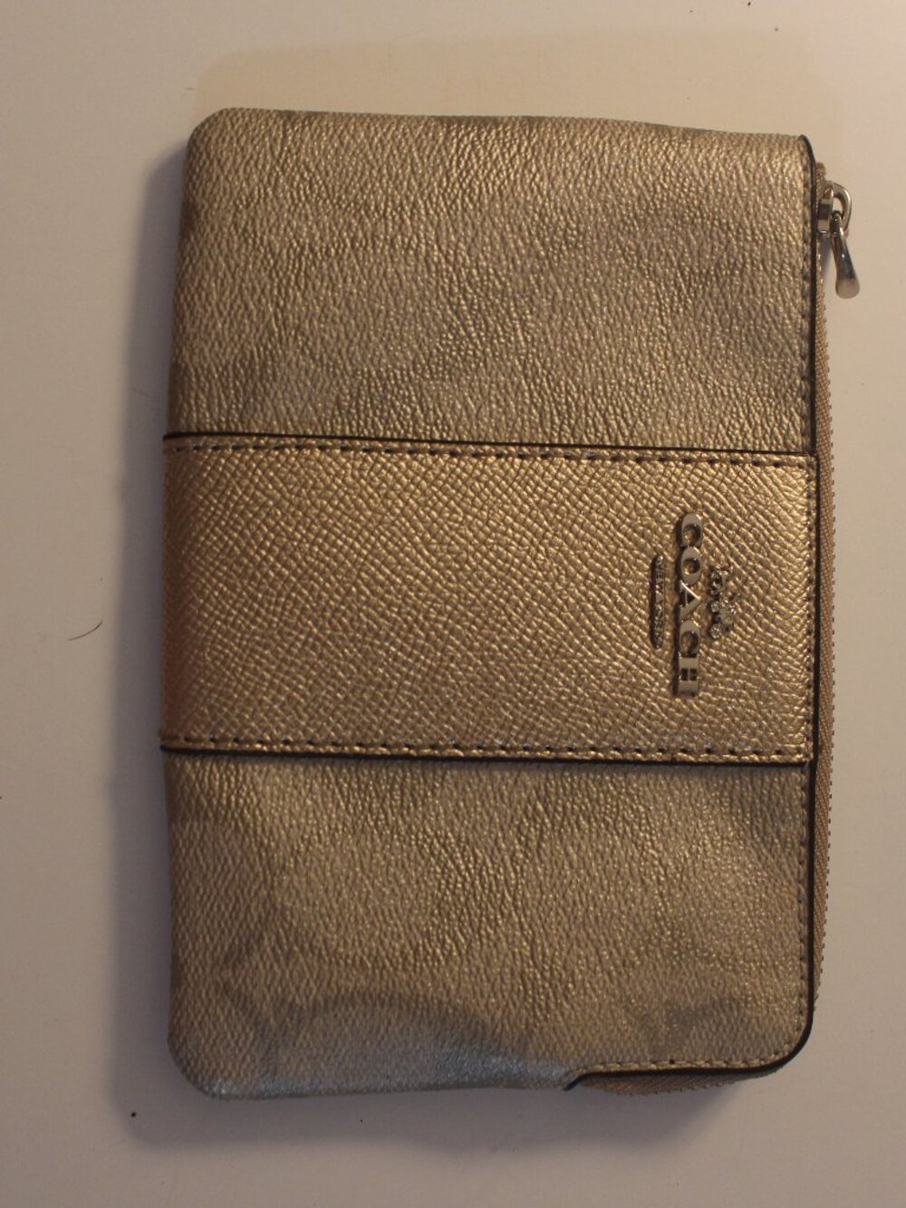 Coach Metallic Champagne Zip Wallet Pouch